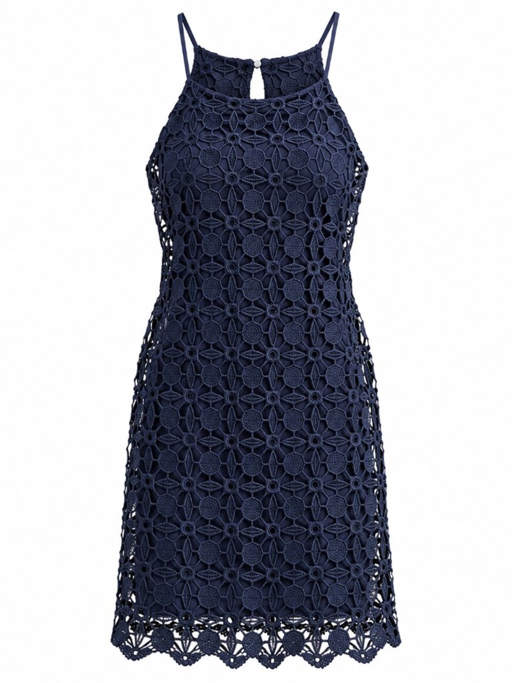 Monteau Los Angeles L Navy Blue Floral Crochet Lace Sleeveless Shift Dress